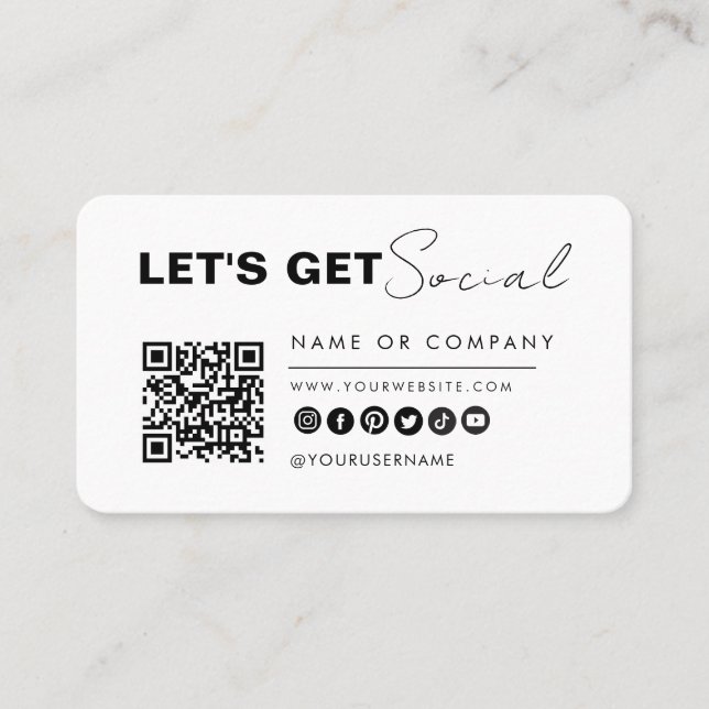 Minimalist Connect With Us Qr Code Modern White Business Card (Front)