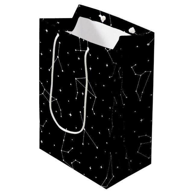 Minimalist Constellation Pattern in Black & White Medium Gift Bag (Front Angled)
