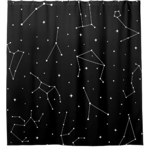 Minimalist Constellation Pattern in Black & White Shower Curtain