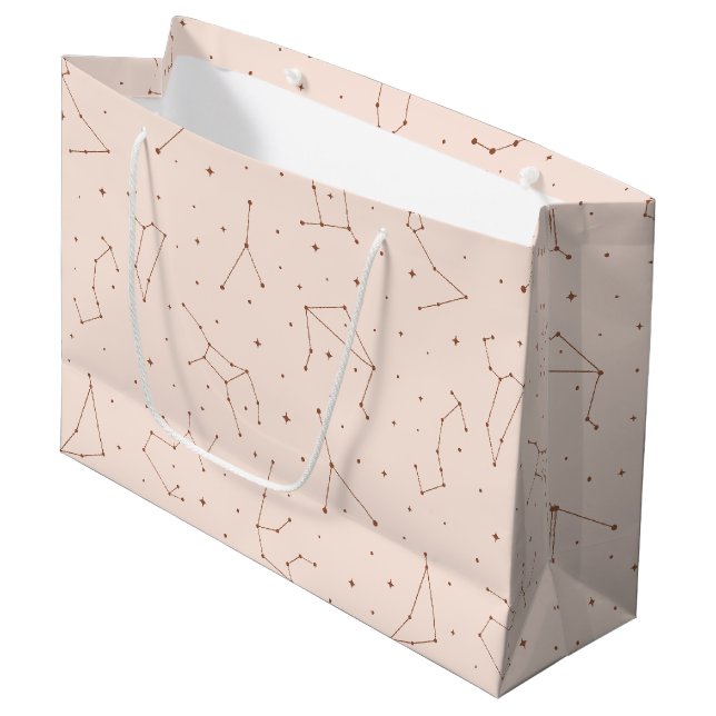 Minimalist Constellation Pattern in Pink & Brown Large Gift Bag (Front Angled)