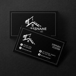 Minimalist Construction Contractor Architect Black Business Card