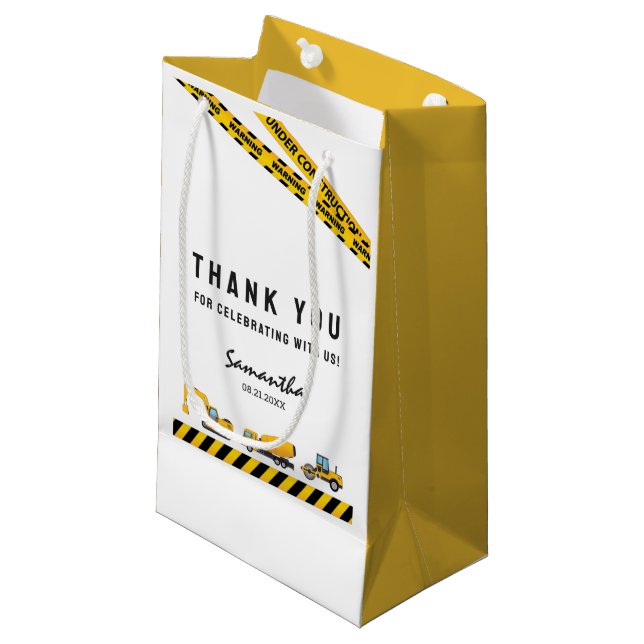 Minimalist Construction Party Thank You Paper Small Gift Bag (Front Angled)