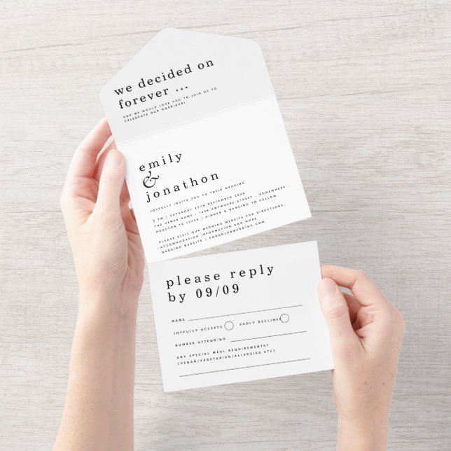 Minimalist Contemporary Text Any Colour Wedding All In One Invitation (Tearaway)