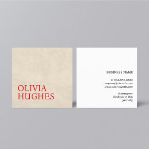 Minimalist Cool Beige Red Bold  Square Business Card