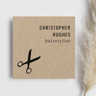 Minimalist Cool Black Scissor Kraft Hair Stylist Square Business Card
