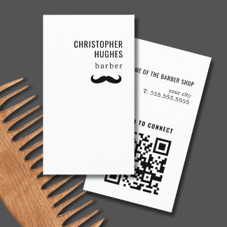 Minimalist Cool Black White Moustache QR Code Business Card