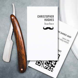 Minimalist Cool Black White Moustache QR Code Business Card
