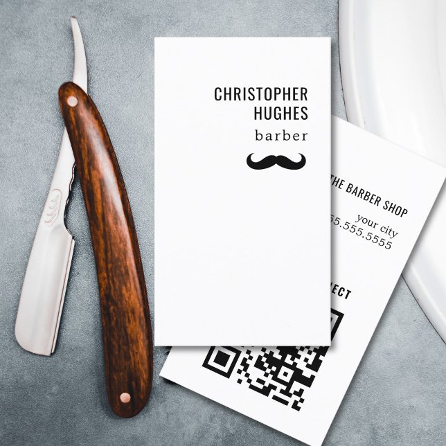 Minimalist Cool Black White Moustache QR Code Business Card (Creator Uploaded)