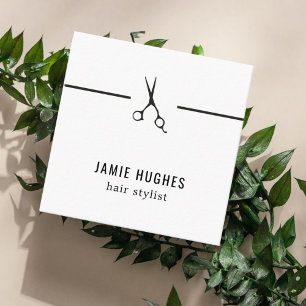 Minimalist Cool Black White Scissor Hair Stylist Square Business Card
