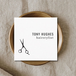 Minimalist Cool Black White Scissors Hair Stylist Square Business Card