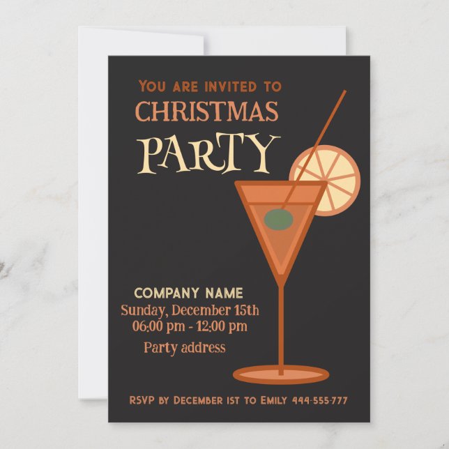 Minimalist cool Christmas cocktail party corporate Invitation (Front)