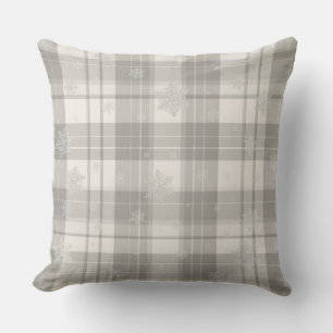 Minimalist Cool Gray Snowflake Plaid Throw Pillow