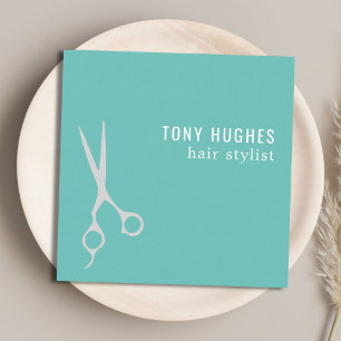 Minimalist Cool Green Grey Scissors Hair Stylist Square Business Card