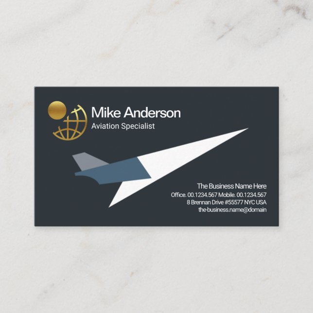 Minimalist Cool Jet Aeroplane Aviation Pilot Business Card (Front)