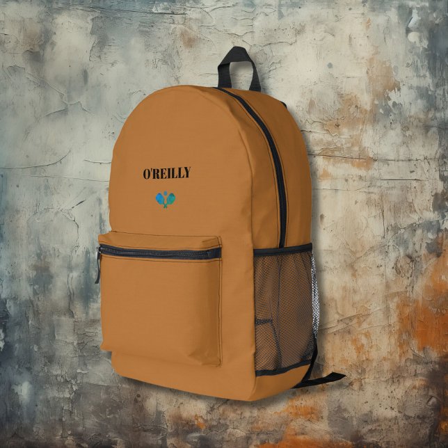Minimalist Copper Brown Modern Monogram Pickleball Printed Backpack (Creator Uploaded)