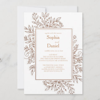 Minimalist Copper Floral Frame Wedding Invitation 
