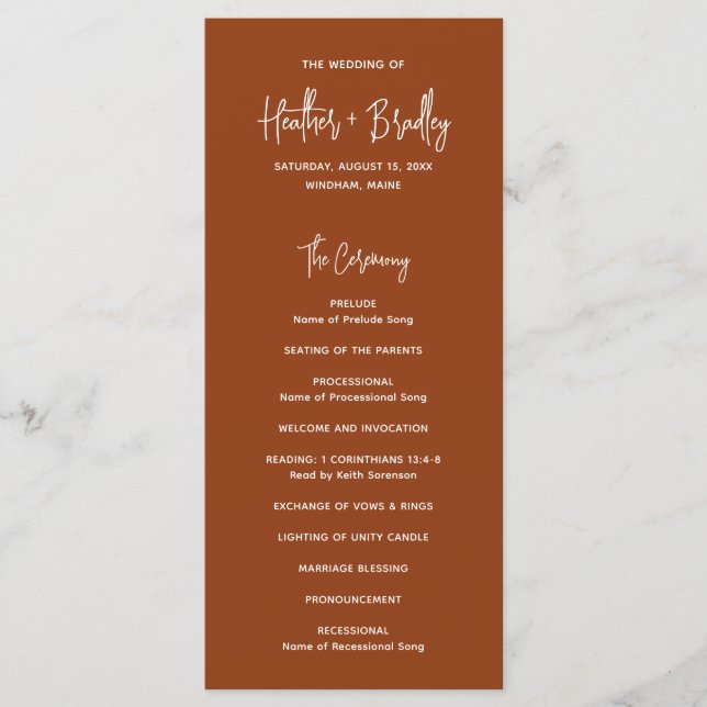 Minimalist Copper Modern Wedding Programme (Front)