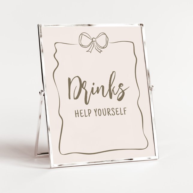 Minimalist Coquette Baby Shower Drinks Poster (Minimalist Coquette Baby Shower Drinks Sign)