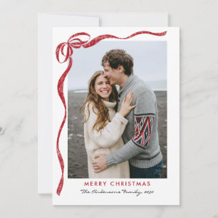 Minimalist Coquette Red Bow Christmas 2 Photo Holiday Card