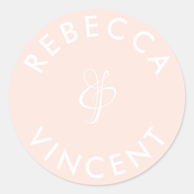 Minimalist Coral Wedding Personalised Names Classi Classic Round Sticker (Front)