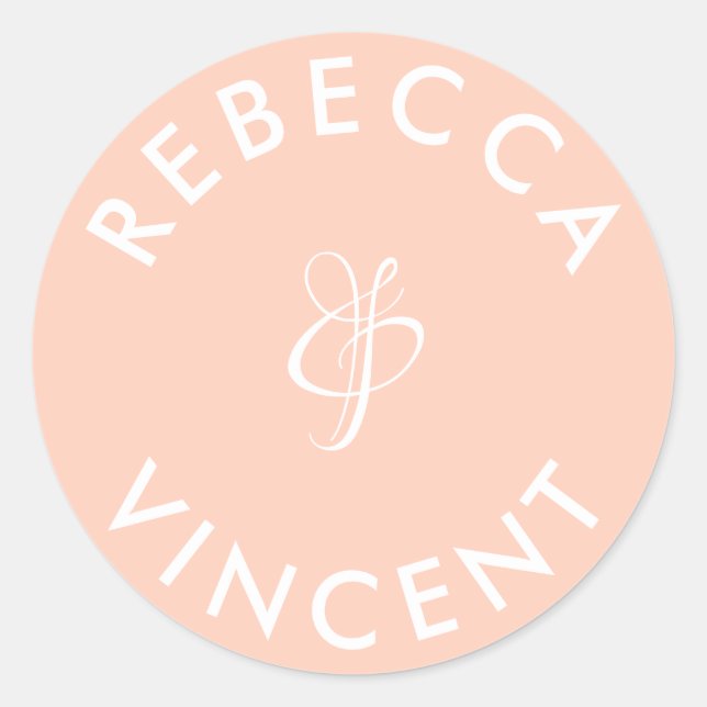 Minimalist Coral Wedding Personalised Names Classic Round Sticker (Front)