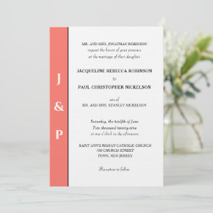 Minimalist Coral White Monogram Invitation