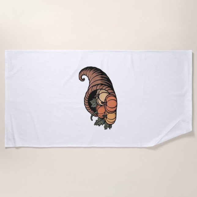 Minimalist Cornucopia Thanksgiving Design Classic  Beach Towel (Front)