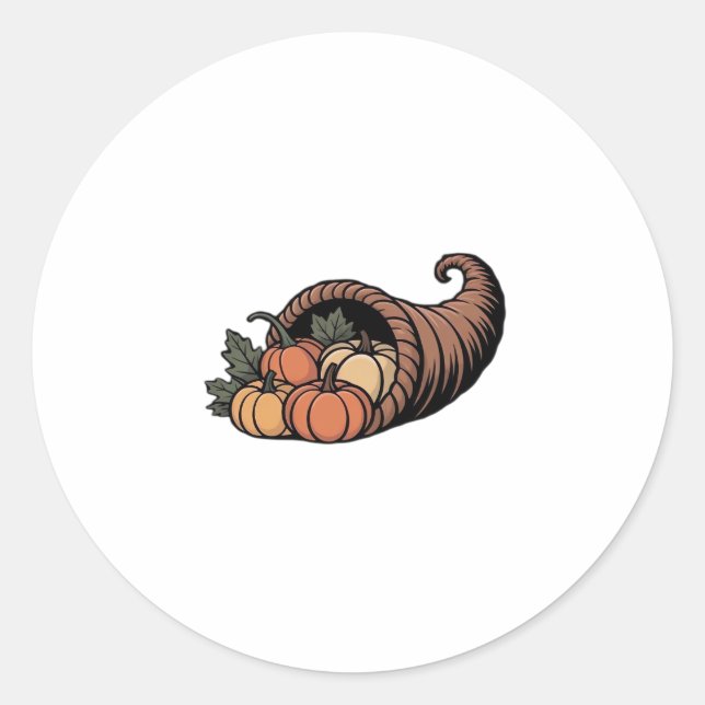 Minimalist Cornucopia Thanksgiving Design Classic  Classic Round Sticker (Front)