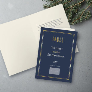 Minimalist Corporate Business Logo Navy Gold Trees Holiday Card