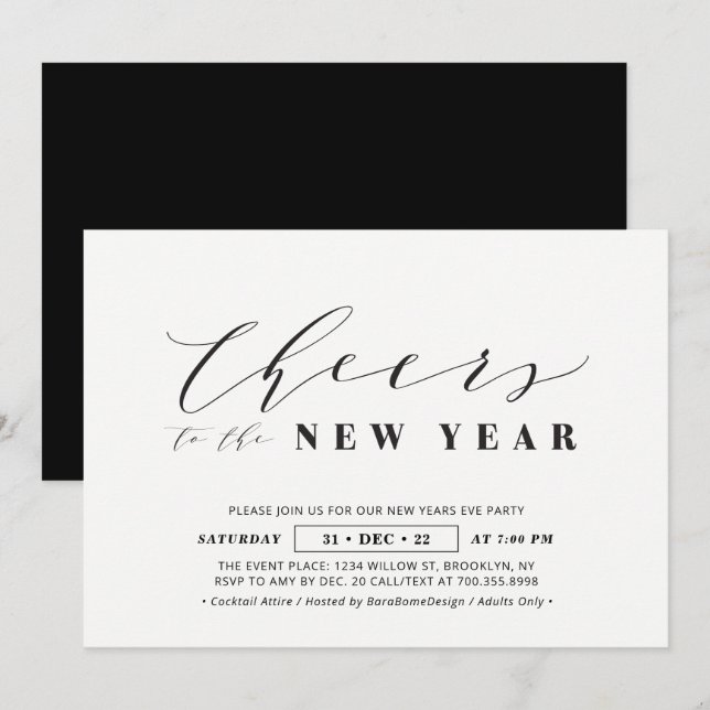 Minimalist Corporate New years eve Gala Party Invitation (Front/Back)