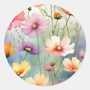 Minimalist Cosmos Floral Classic Round Sticker