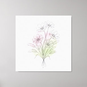 Minimalist Cosmos Line Art Wildflower Blush Canvas Print
