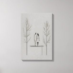 Minimalist Couple Modern Line Art Canvas Print