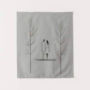 Minimalist Couple Modern Line Art Tapestry