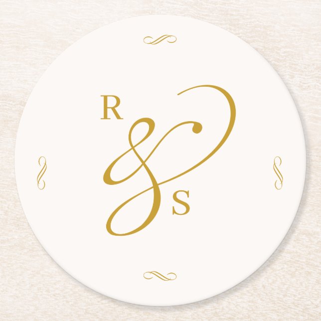 Minimalist Couple Monogram Round Paper Coaster (Front)