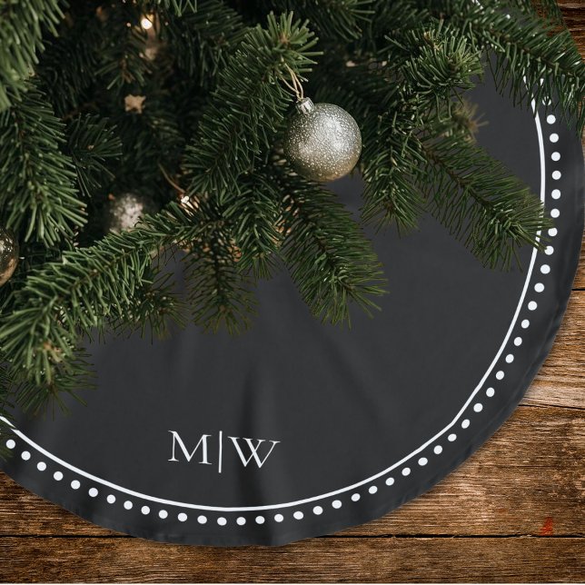 Minimalist Couples Monogram Black Holiday Brushed Polyester Tree Skirt (Creator Uploaded)