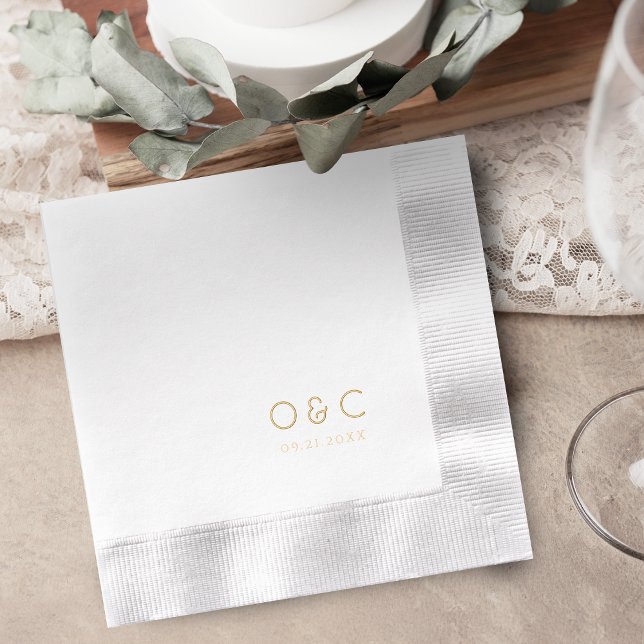 Minimalist couples monogram retro wedding foil napkins (Minimalist couples monogram retro wedding foil napkins)
