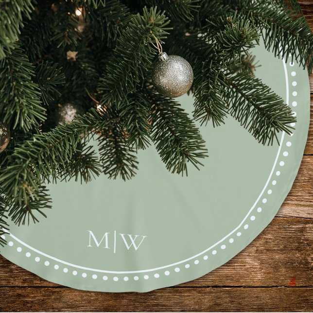 Minimalist Couples Monogram Sage Green Holiday Brushed Polyester Tree Skirt (Creator Uploaded)