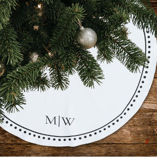 Minimalist Couples Monogram White Holiday Brushed Polyester Tree Skirt