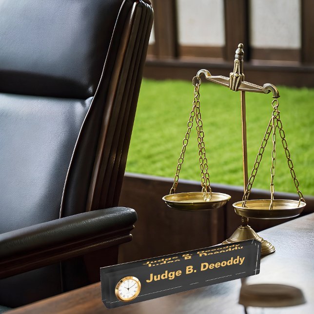 Minimalist Court Judge Black Nameplate With Clock (Creator Uploaded)
