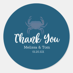 Minimalist Crab Broil Boil Blue Wedding Thank You Classic Round Sticker