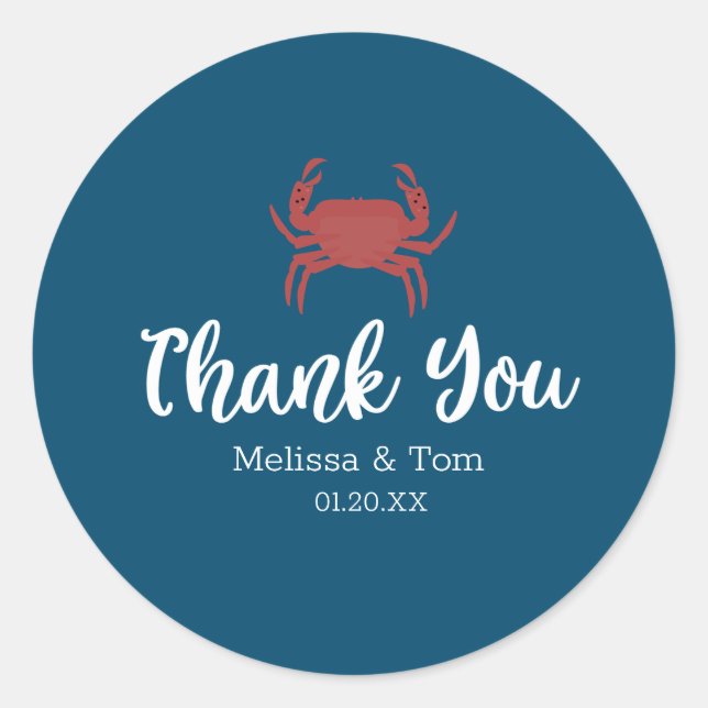 Minimalist Crab Broil Boil Red Wedding Thank You Classic Round Sticker (Front)