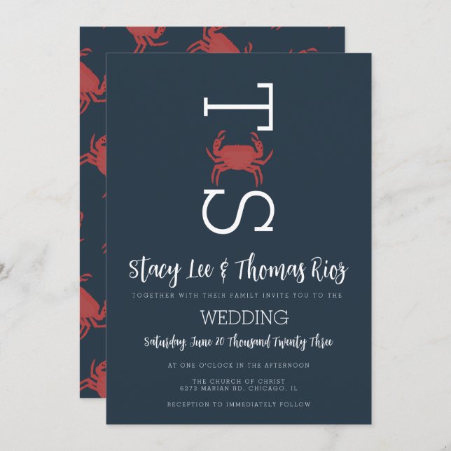 Minimalist Crab Broil Typography Wedding  Invitation (Front/Back)