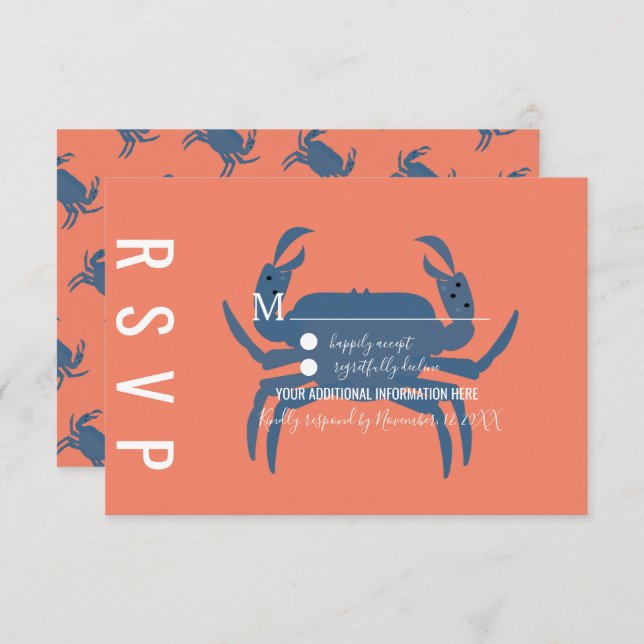 Minimalist Crab Typography Wedding RSVP Invitation (Front/Back)