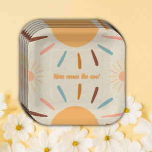 Minimalist Craft Here Comes The Son Baby Shower Paper Plate