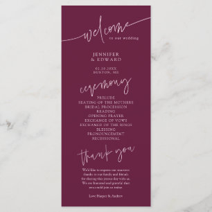 Minimalist Cranberry Wedding Ceremony Program Programme