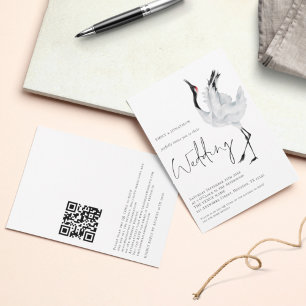 Minimalist Crane Bird QR Code Wedding Invitation