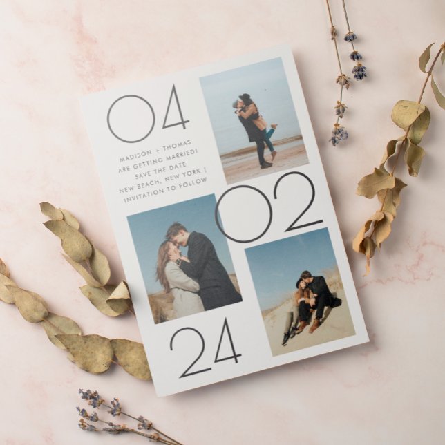 Minimalist Cream 3 Photo Wedding Save The Date Magnetic Invitation (Creator Uploaded)