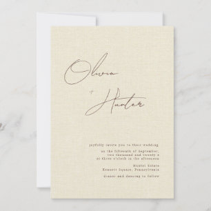Minimalist Cream Faux Linen Wedding Invitation
