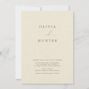 Minimalist Cream Faux Linen Wedding Invitation
